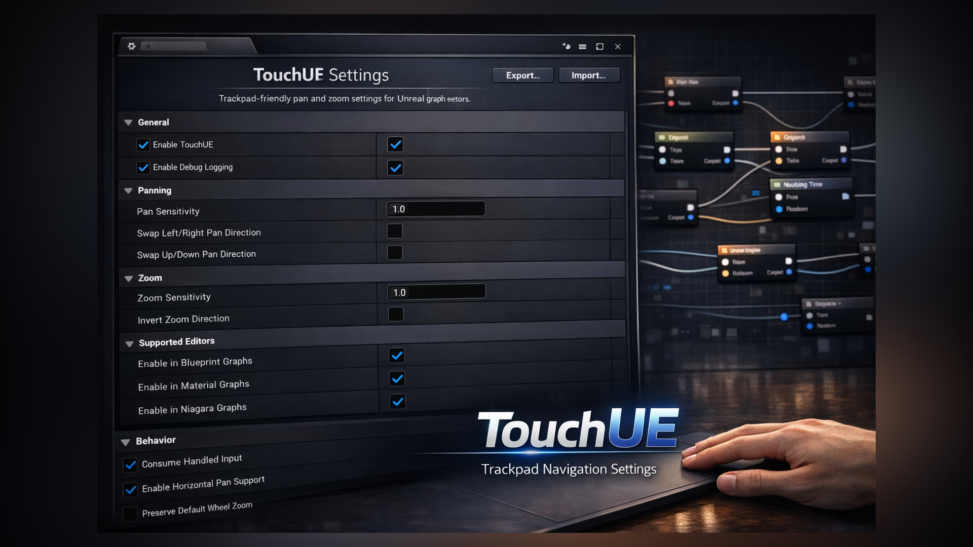 TouchUE editor settings in Unreal Engine preferences
